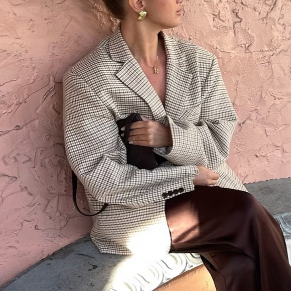 Djerf Avenue Weekend Blazer Checked Oat - Picture 3 of 4